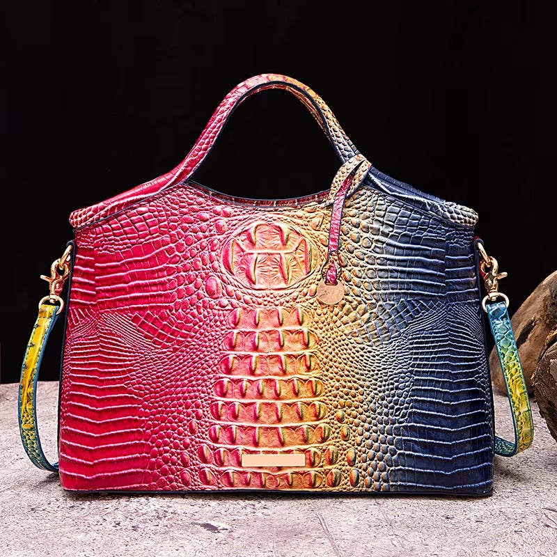 Valentina Croc-Embossed Top-Handle Satchel