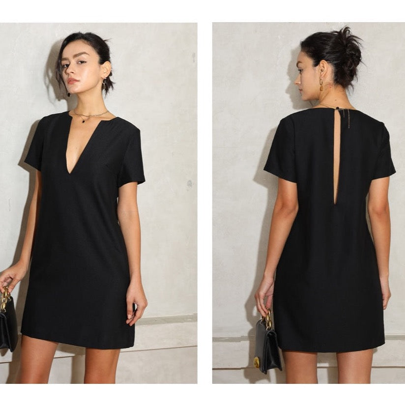 Vanessa V-Neck Solid Tunic Mini Dress - Khaki S/M