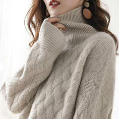 Vera Cable Cashmere Turtleneck Sweaters, White/S - SALE