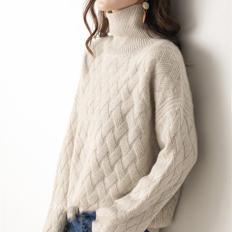 Vera Cable Cashmere Turtleneck Sweaters, White/S - SALE
