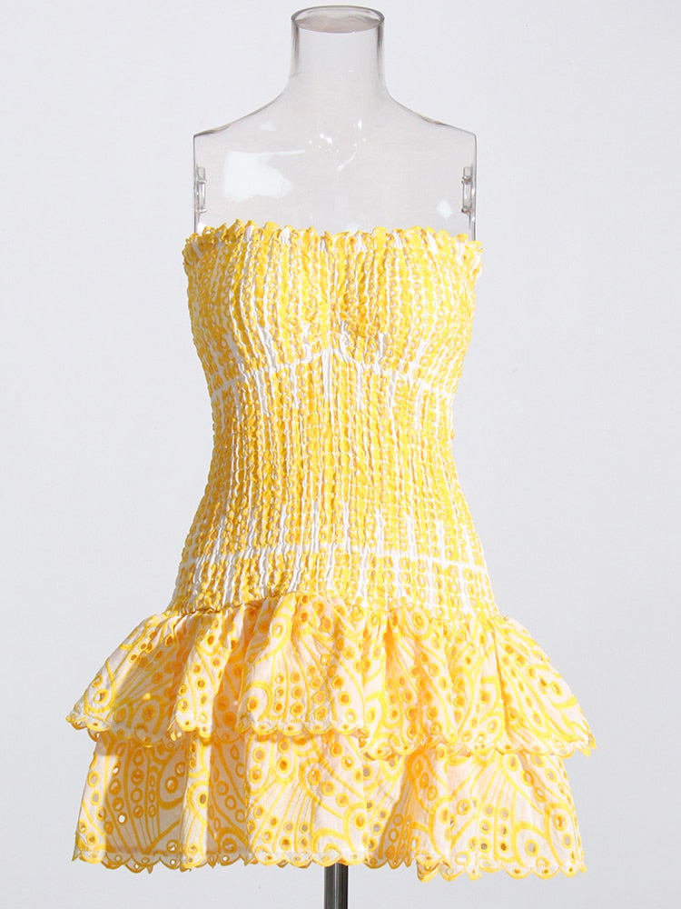 Vianca Strapless Eyelet Mini Dresses - 4 Colors