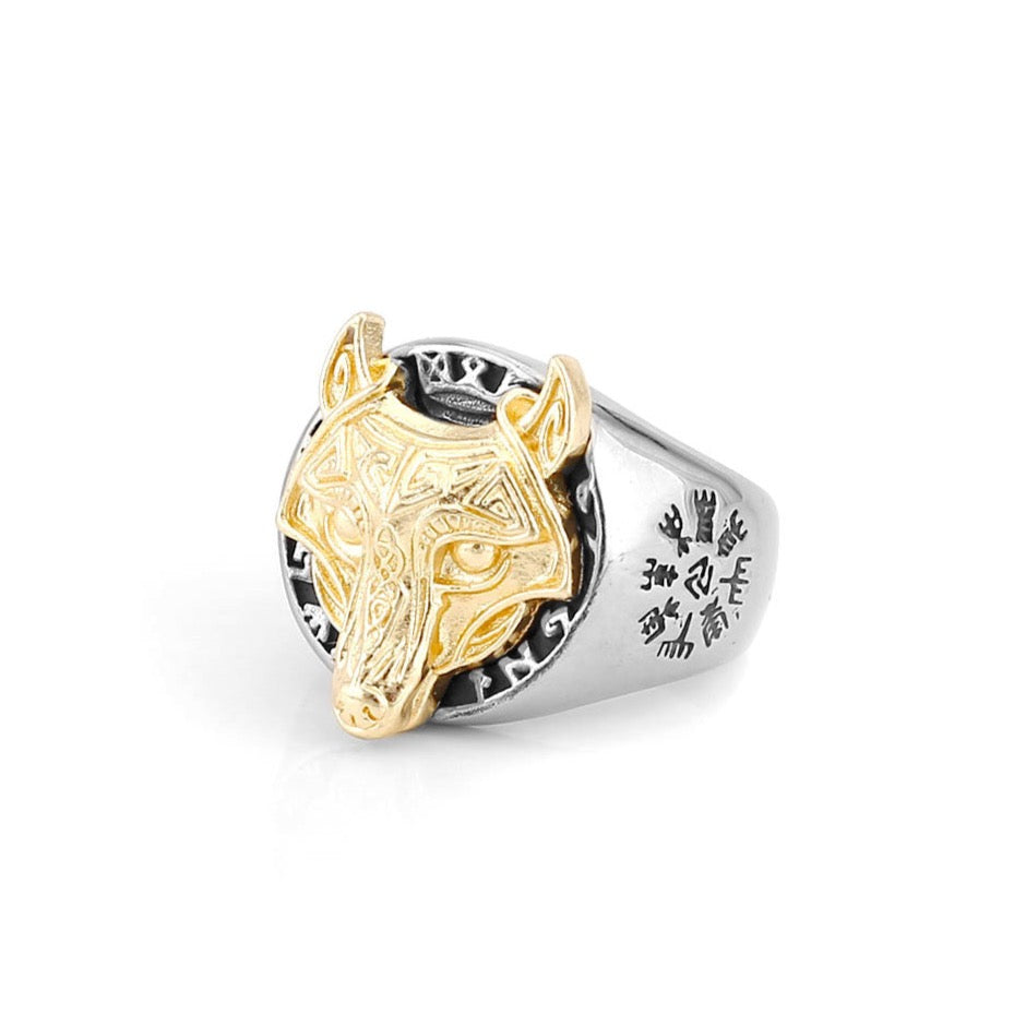 Viking Gold Wolf Head Ring