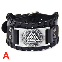 Viking Totem Wide Leather Bracelet