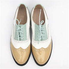 Vintage Genuine Leather Color-Block Oxford Brogues