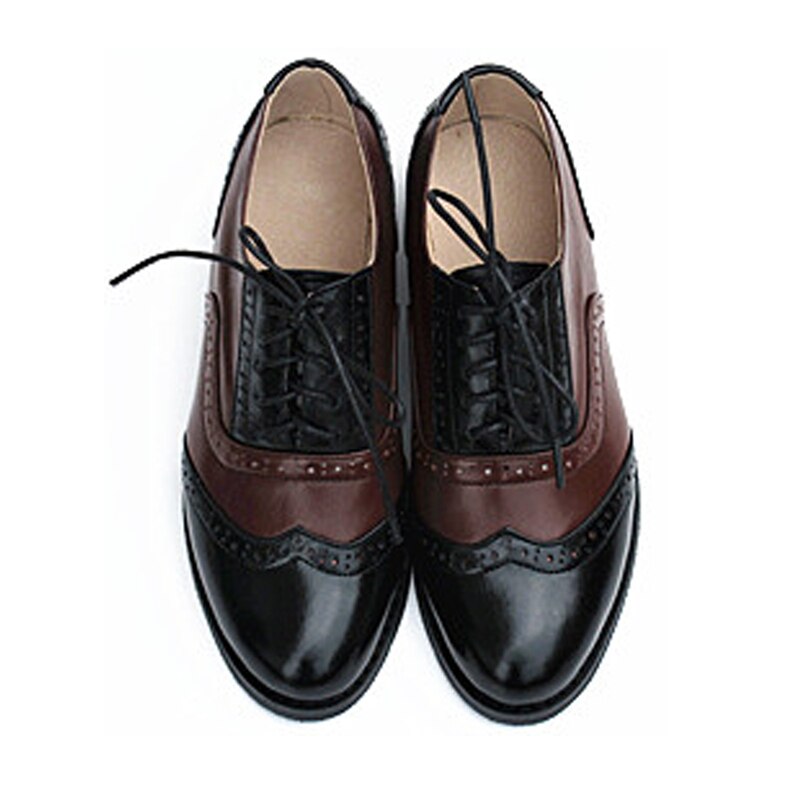 Vintage Genuine Leather Color-Block Oxford Brogues