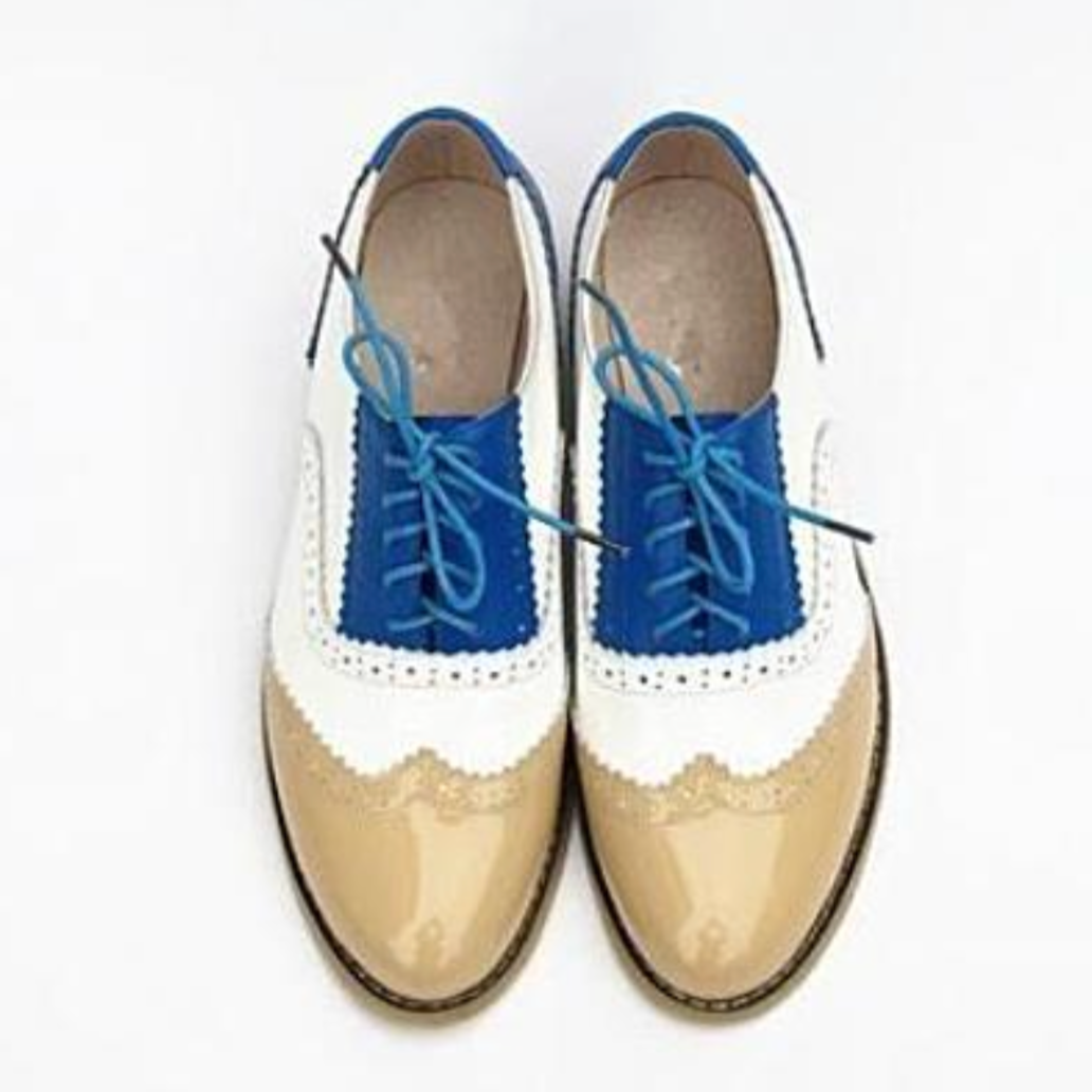 Vintage Genuine Leather Color-Block Oxford Brogues