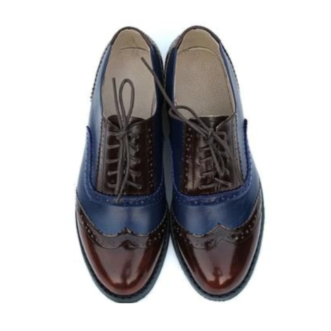 Vintage Genuine Leather Color-Block Oxford Brogues