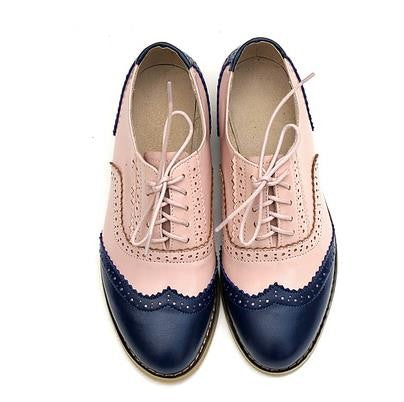 Vintage Genuine Leather Color-Block Oxford Brogues
