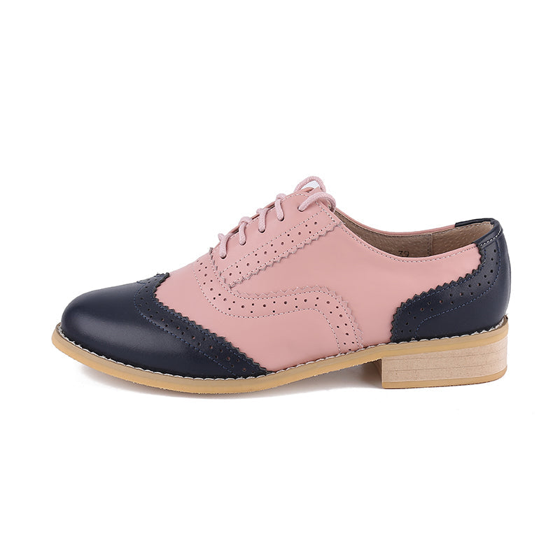 Vintage Genuine Leather Color-Block Oxford Brogues
