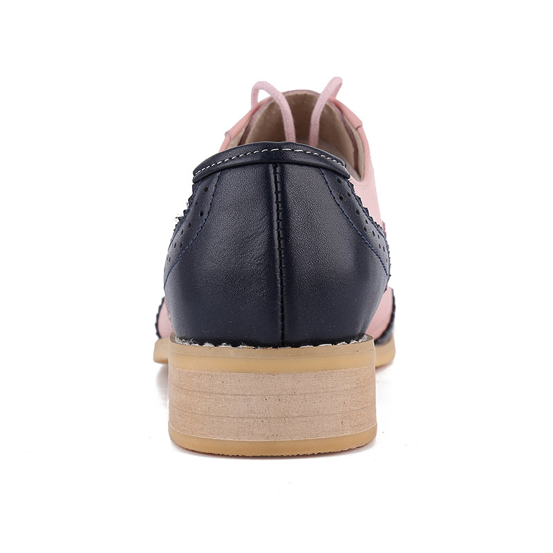 Vintage Genuine Leather Color-Block Oxford Brogues