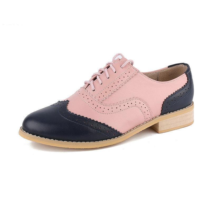 Vintage Genuine Leather Color-Block Oxford Brogues