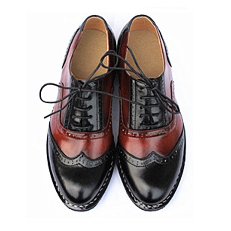 Vintage Genuine Leather Color-Block Oxford Brogues
