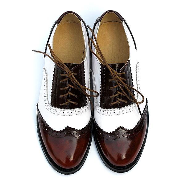 Vintage Genuine Leather Color-Block Oxford Brogues