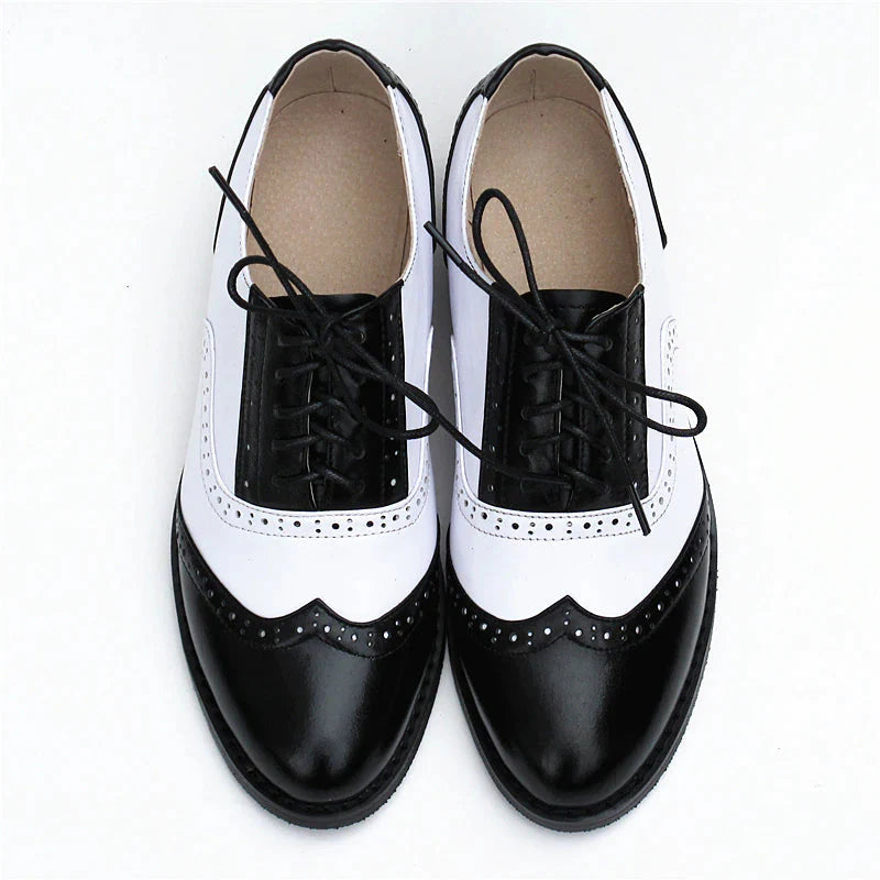 Vintage Genuine Leather Color-Block Oxford Brogues