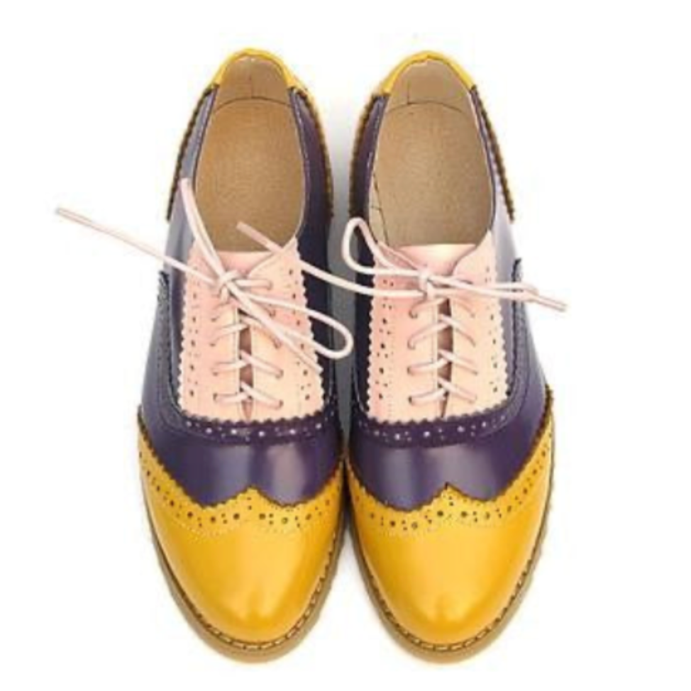 Vintage Genuine Leather Color-Block Oxford Brogues
