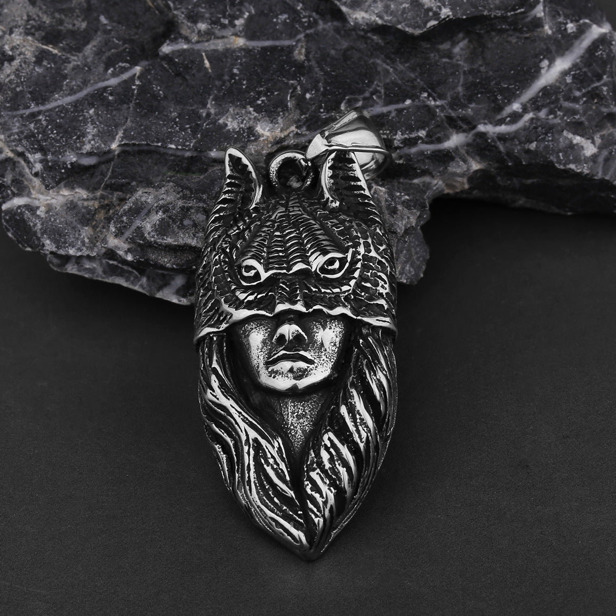 Vintage Native Indian Cat Headdress Girl Necklace