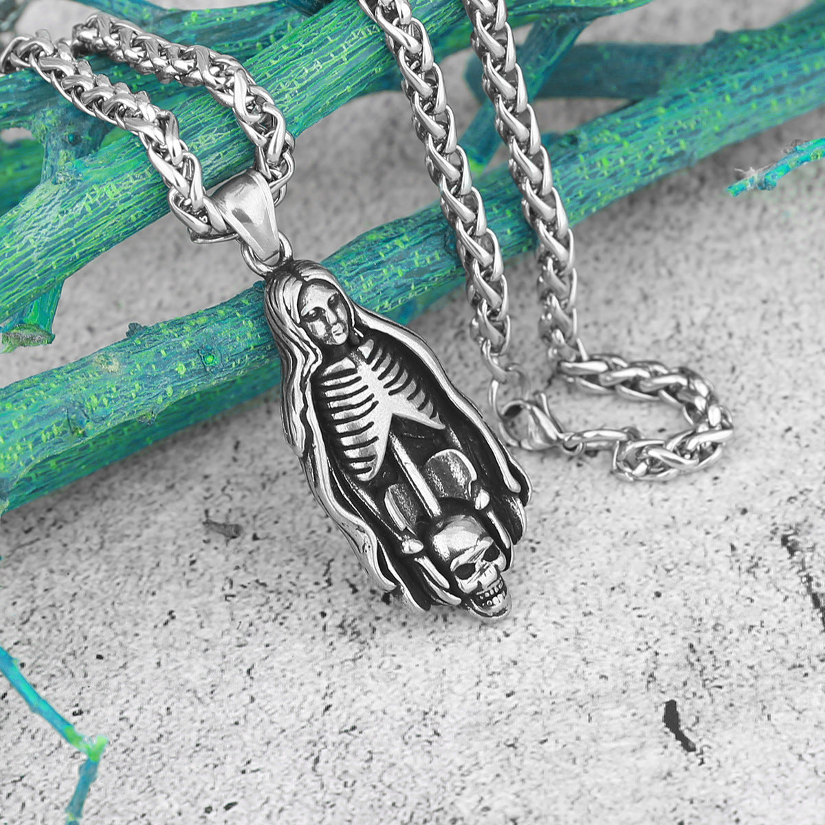Punk Skeleton Blessed-Mary Necklace