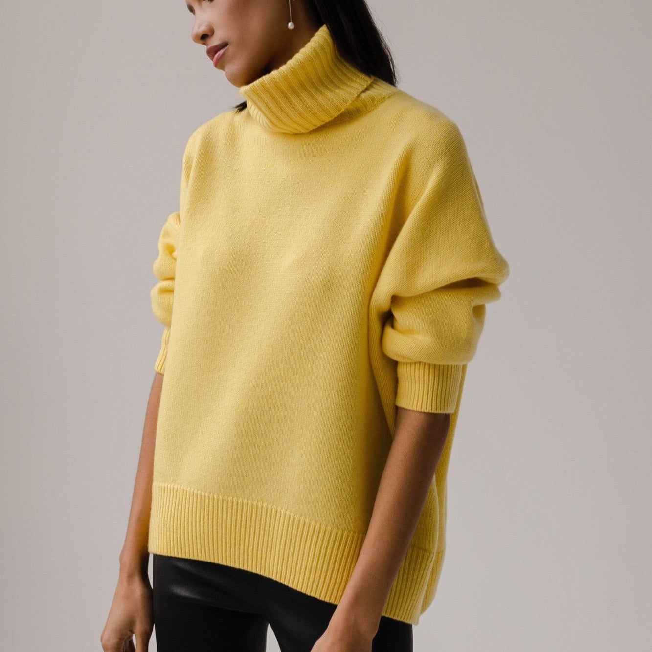 Yani Casual Turtleneck Sweaters BEIGE/BLACK M - SALE