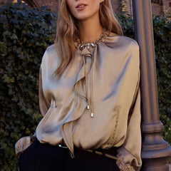 Yelena Satin Ruffle Bomber Jacket