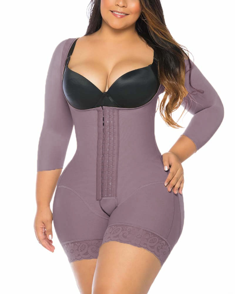Shapewear Hook And Eye Closure Breast Support Tummy Control Long Sleeve Triangle  Bodysuit Bodyshaper