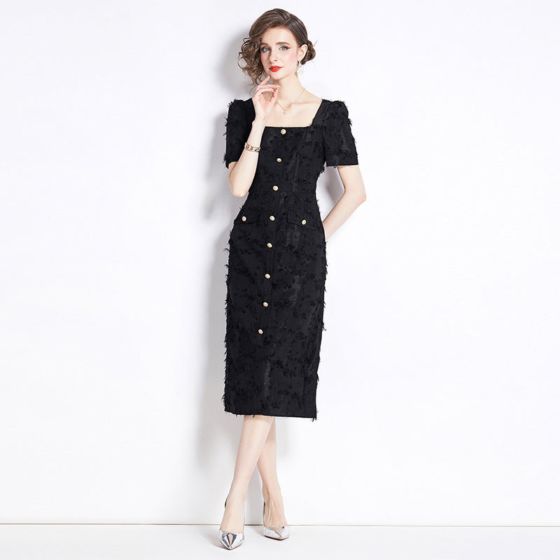 French Hepburn Style Vintage Black Dress â€?Elegant Tassel Detail