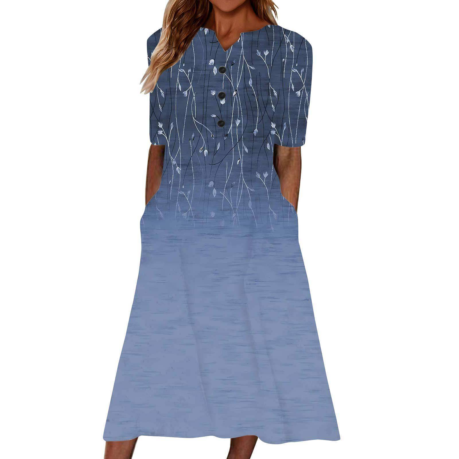 Casual Short Sleeved Long Midi Plain Dresses With Pockets