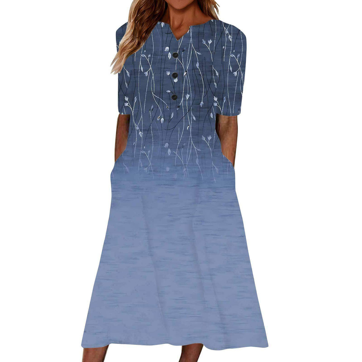 Casual Short Sleeved Long Midi Plain Dresses With Pockets