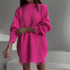 Loose Hole Knitted Pullover Sweater Women