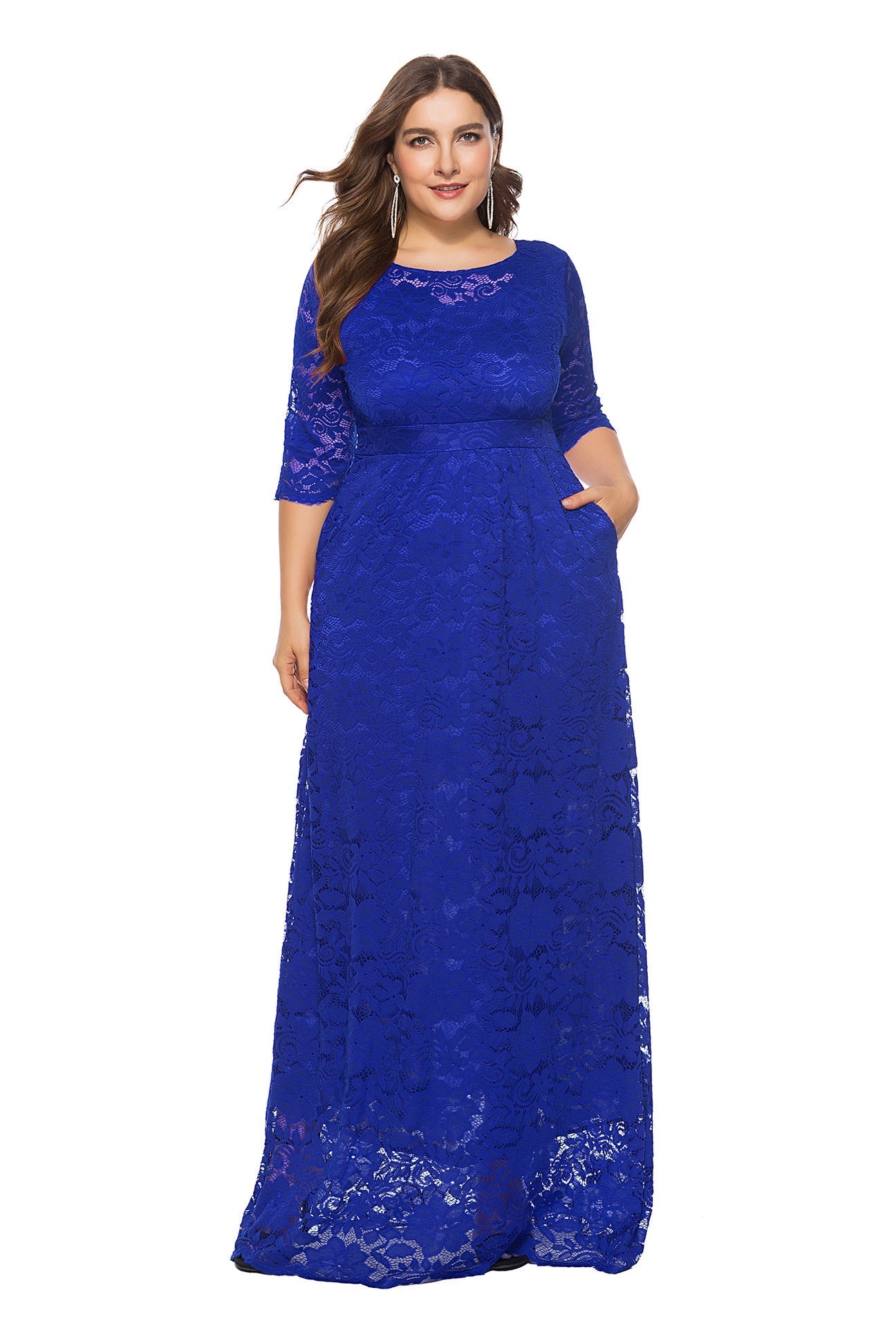 Plus Size Hollow Lace Pocket Dress