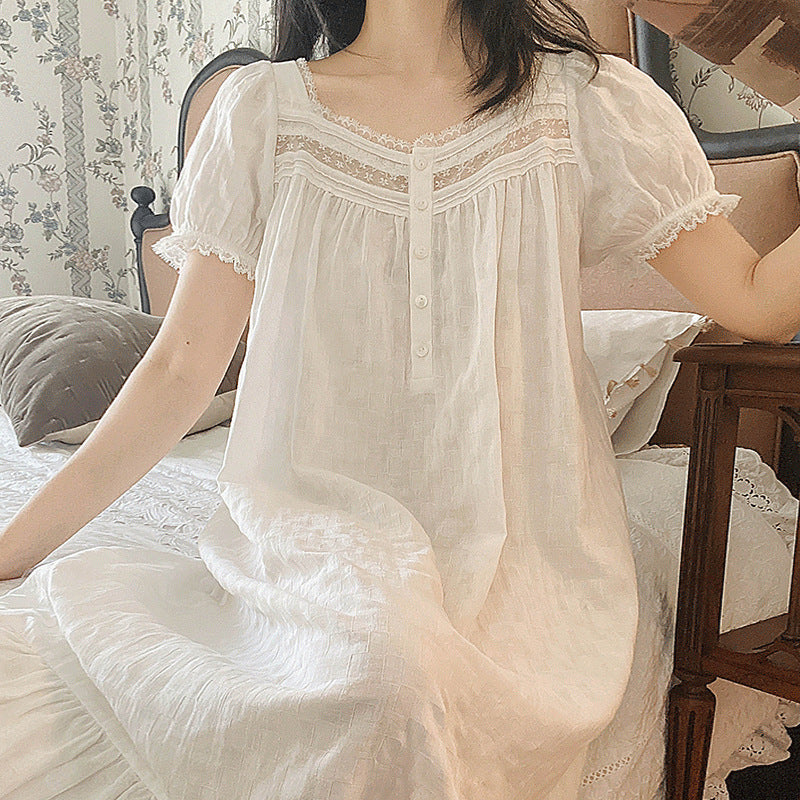 Short-sleeved Thin Pajamas White Sweet Cotton