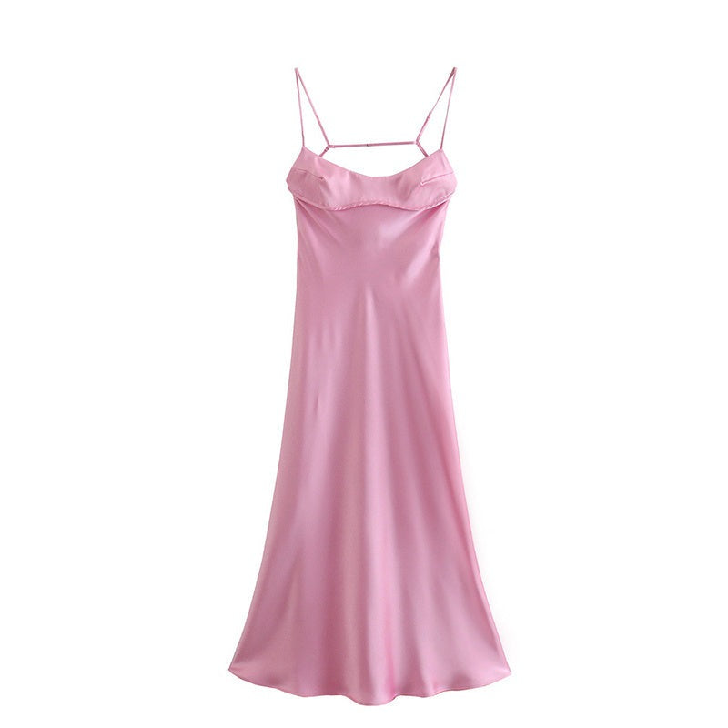 Camis Satin Long Dresses Elegant Sleeveless Slip Holiday Party Dresses Casual Backless Dresses