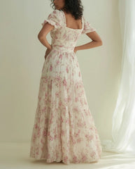 Floral Smocked Bodice Puff Sleeve Maxi Dress