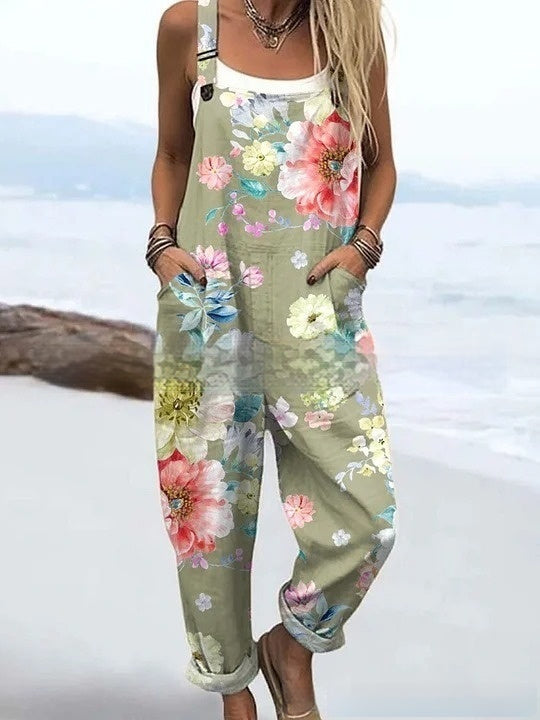 Floral Element Print Casual Jumpsuit