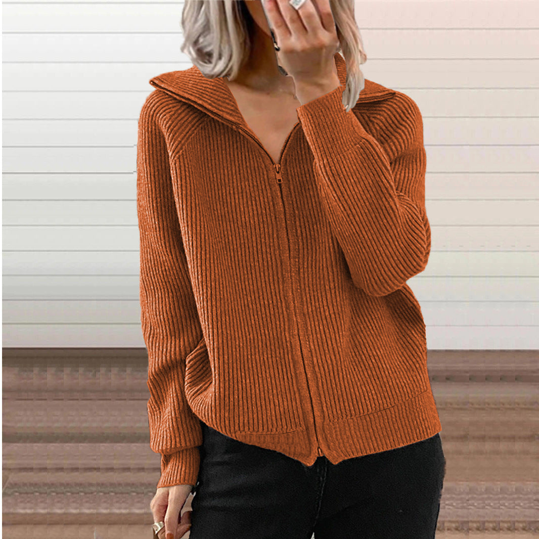 Europe And America Stripe Casual Loose Knitwear Coat Women
