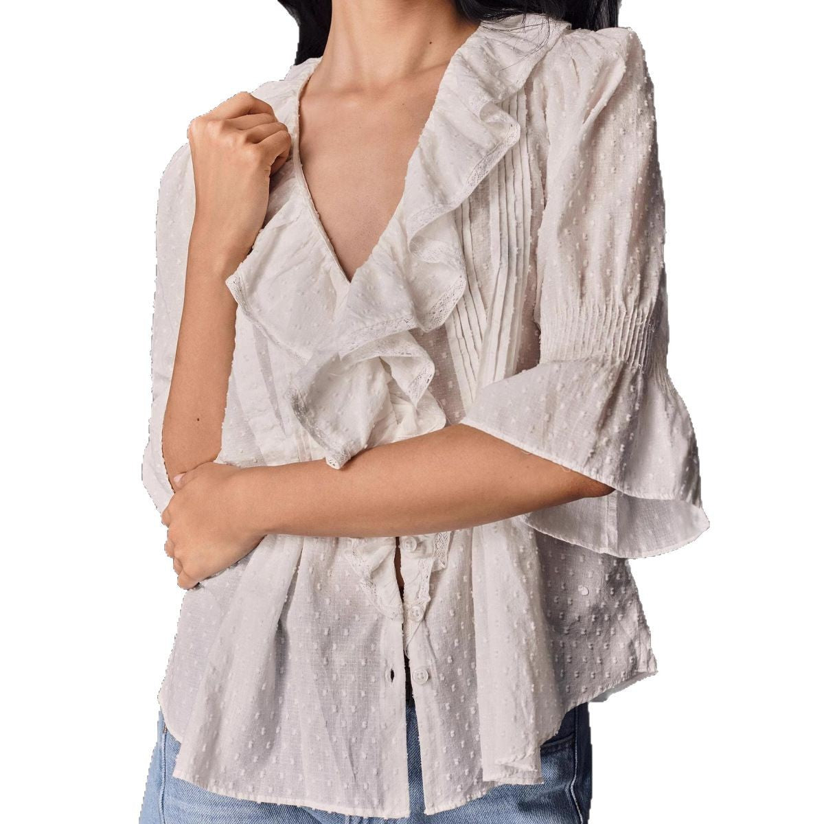 Jacquard Ruffled-edge Loose And Comfortable Shirt