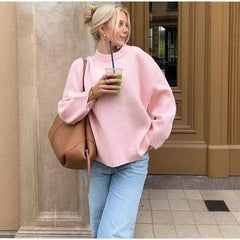 Sweet Crew Neck Pullover Sweater Loose Long-sleeved Tops For Clothing