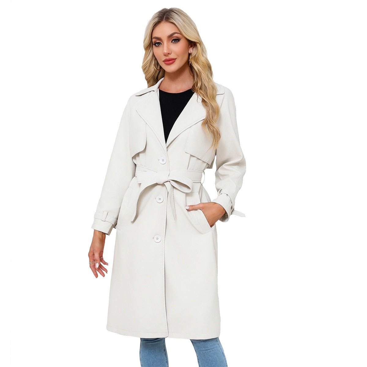 Spring Womens Trench Coat Long Loose Jacket