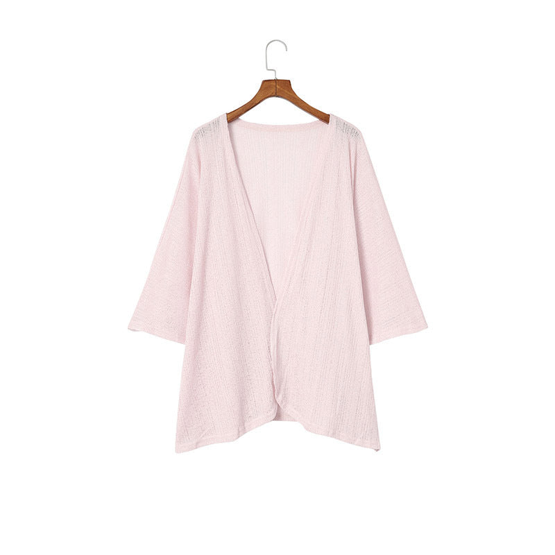 Solid Color Knitted Wool Long-sleeved Shirt Thin Casual Loose Cardigan For Women