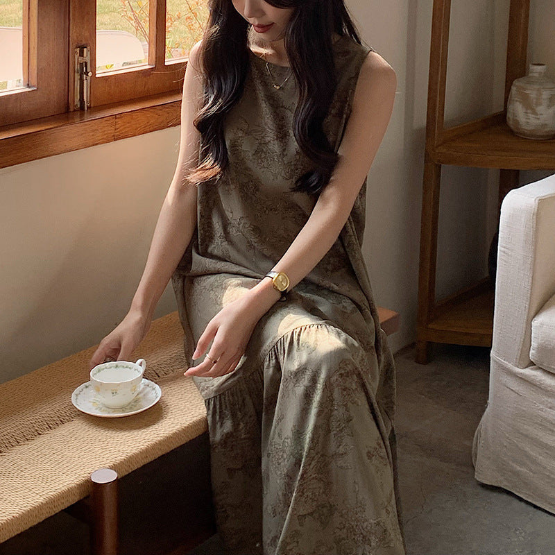 Longline Korean-style Pajama Dress With Vest Style