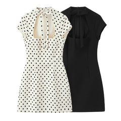Polka-Dot Short Dress With Bow Accent