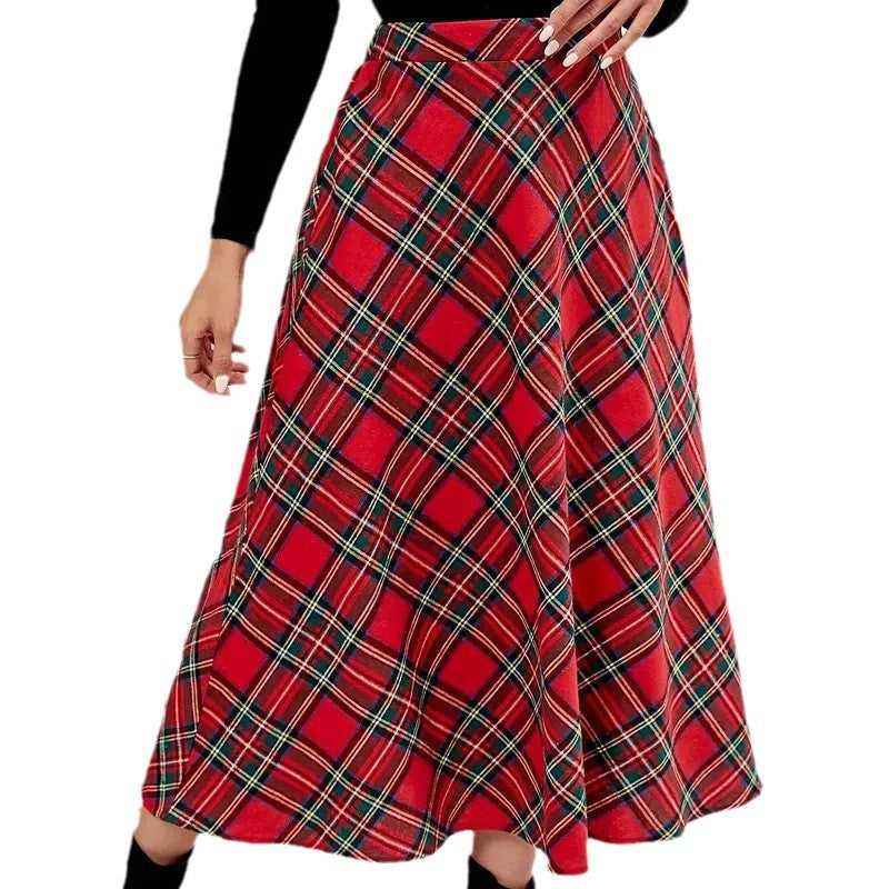 High Waist Casual Loose Plaid Midi Dress