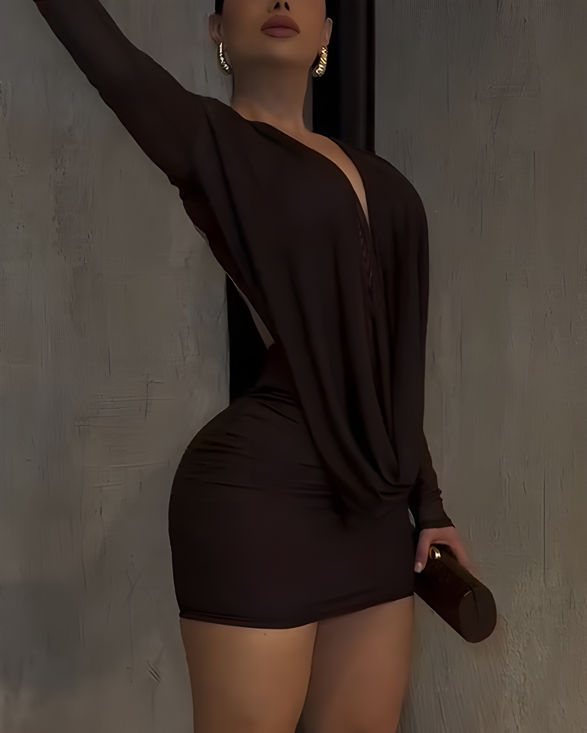 V-Neck Mesh Backless Bodycon Mini Dress