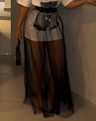 Single Layer Sheer Mesh Maxi Skirt