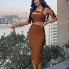 Oblique Shoulder Midriff Outfit Knee-length Skirt Cocktail Party Dress