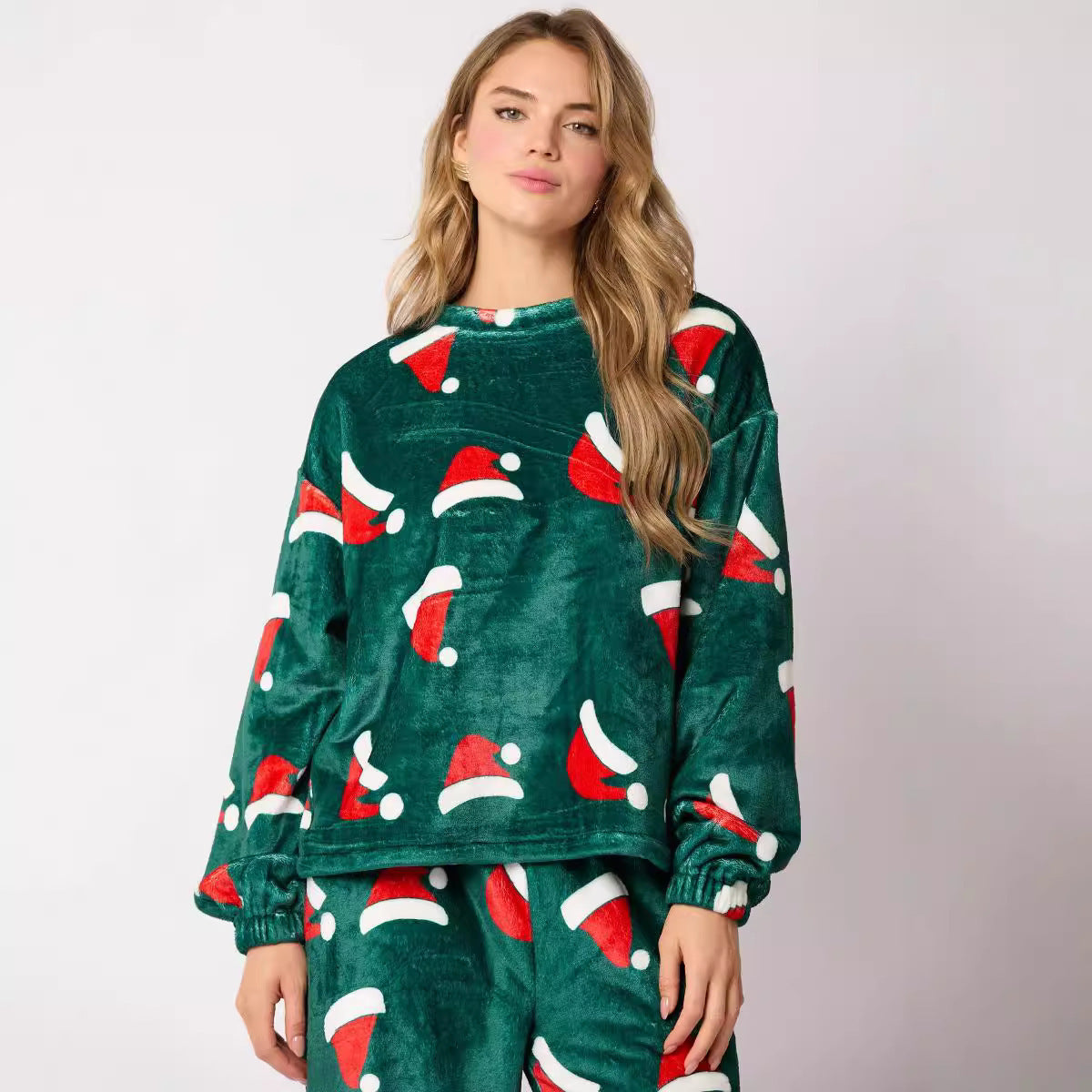 Casual Flannel Pajama Sets For 2 Piece Cute Long Sleeve Matching Lounge Shirts Sets Santa Claus Pajamas Homewear