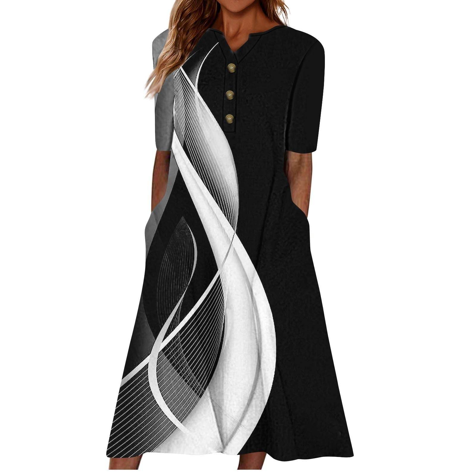 Casual Short Sleeved Long Midi Plain Dresses With Pockets