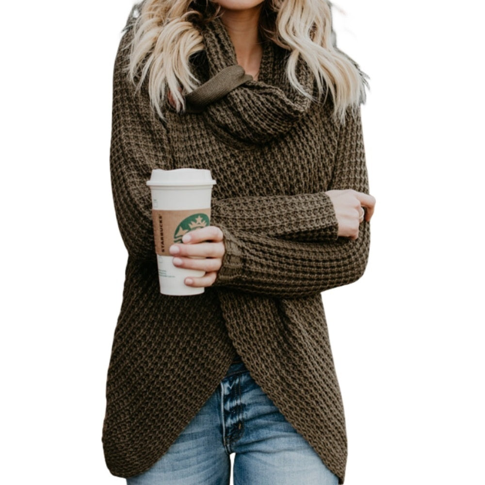 Pullover Button High Lapel Pullover Sweater