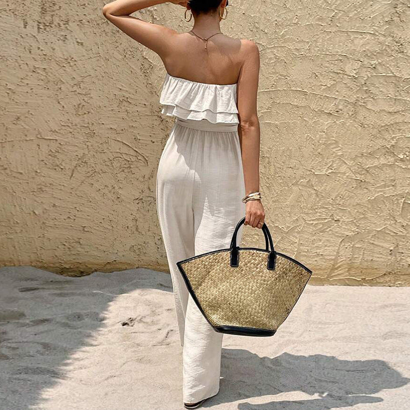 Sleeveless Tube Top Jumpsuit Ruffled Tied Jumpsuit