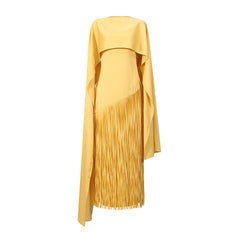 Misty Purple Asymmetrical Fringe Cloak-Style Evening Gown Long Dress
