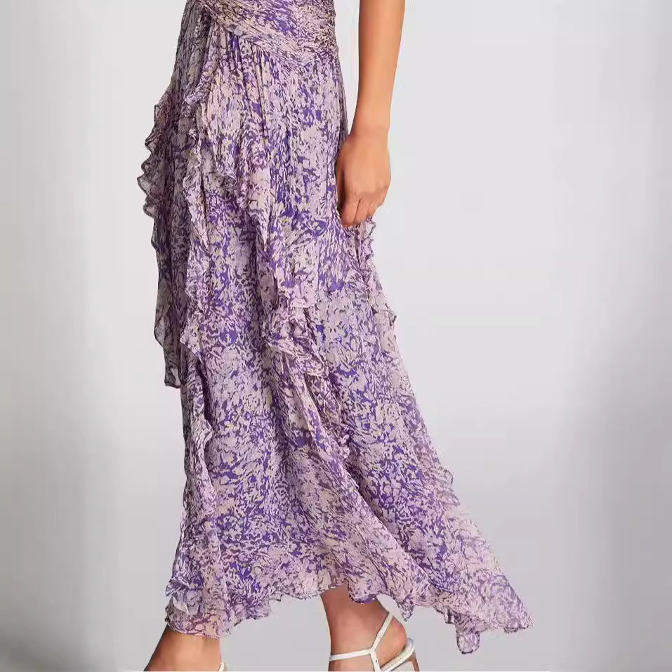 Spring And Off-the-shoulder Clothing V-neck Chiffon Dress